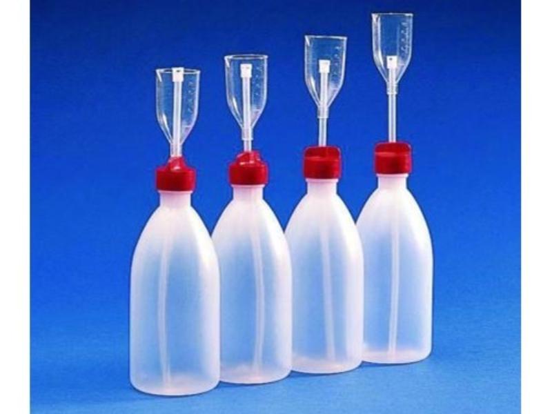 Fľaša - dávkovač kvapalín s nastavitešným objemom 25ml, fľaša PE 250ml
