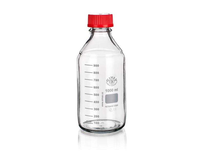 Reagenčná fľaša GL45 250 ml, červený uzáver, Retrace Code, 2070/R