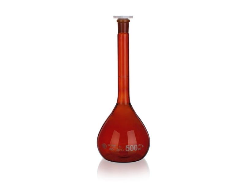 Banka odmerná hnedá 250 ml, PE zátka NZ14/23, 1503/AP/H