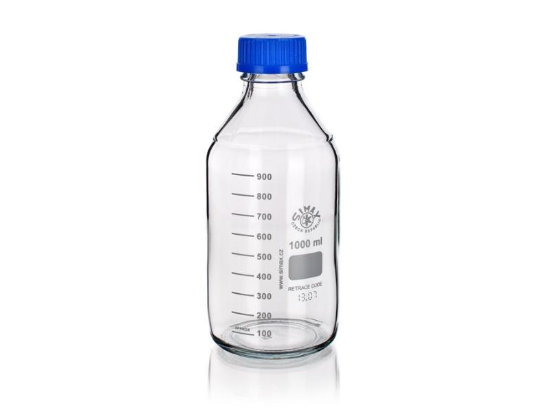 Reagenčná fľaša GL45 5000ml, modrý uzáver, Retrace Code, 2070/M